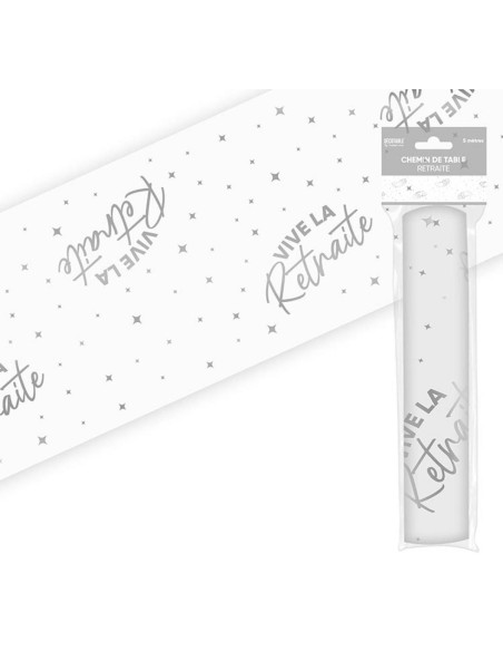 Chemin de table Vive la Retraite argenté 5 mètres