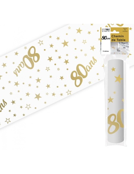 Chemin de table 80 ans Joyeux Anniversaire doré 5 mètres