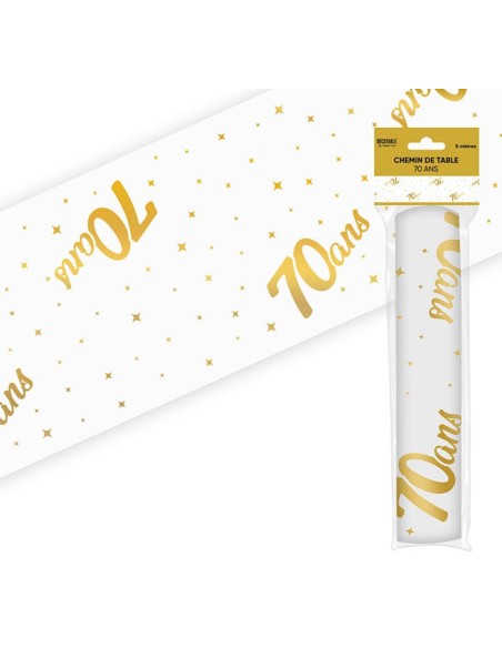 Chemin de table 70 ans Joyeux Anniversaire doré 5 mètres