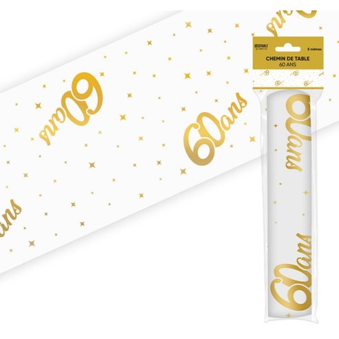 Chemin de table 60 ans Joyeux Anniversaire doré 5 mètres