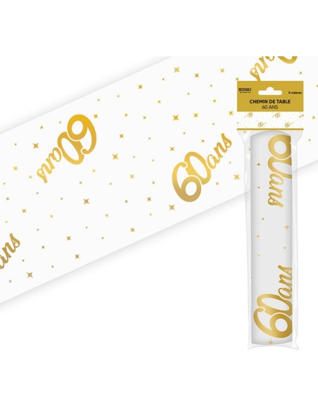 Chemin de table 60 ans Joyeux Anniversaire doré 5 mètres