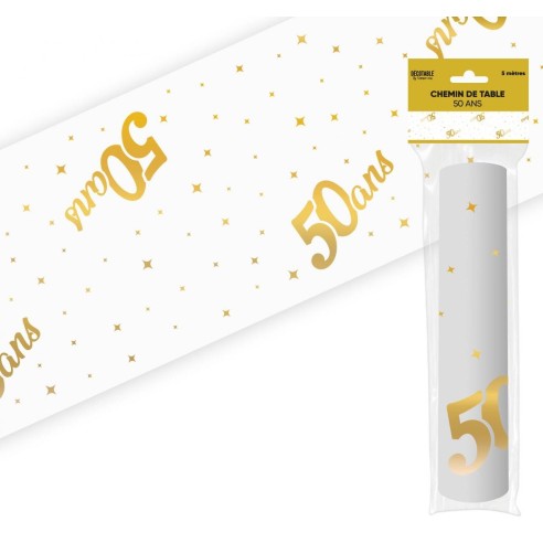 Chemin de table 50 ans Joyeux Anniversaire doré 5 mètres