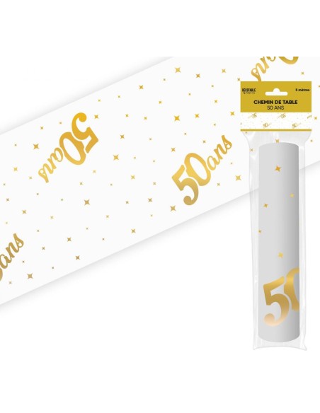 Chemin de table 50 ans Joyeux Anniversaire doré 5 mètres