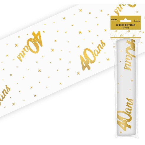 Chemin de table 40 ans Joyeux Anniversaire doré 5 mètres
