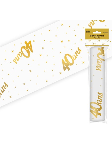 Chemin de table 40 ans Joyeux Anniversaire doré 5 mètres