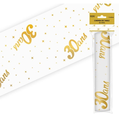 Chemin de table 30 ans Joyeux Anniversaire doré 5 mètres