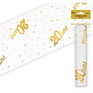 Chemin de table 20 ans Joyeux Anniversaire doré 5 mètres