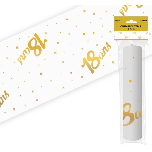 Chemin de table 18 ans Joyeux Anniversaire doré 5 mètres