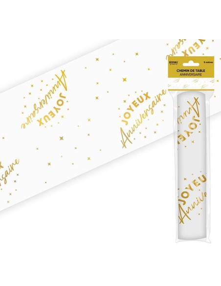 Chemin de table Joyeux Anniversaire doré 5 mètres