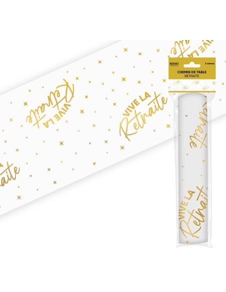 Chemin de table Vive la Retraite doré 5 mètres