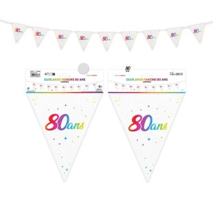 Guirlande fanions anniversaire 80 ans multicolore 6m déco de salle