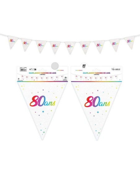 Guirlande fanions anniversaire 80 ans multicolore 6m déco de salle