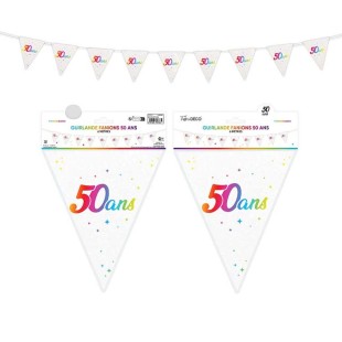 Guirlande fanions anniversaire 50 ans multicolore 6m déco de salle