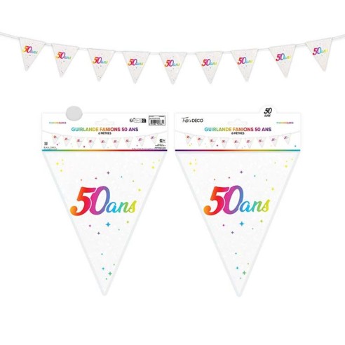 Guirlande fanions anniversaire 50 ans multicolore 6m déco de salle