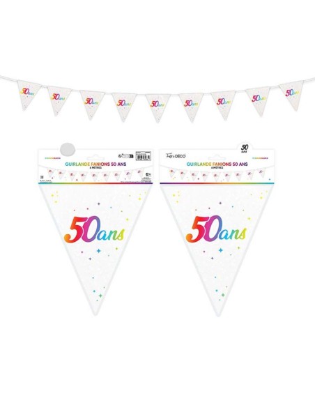 Guirlande fanions anniversaire 50 ans multicolore 6m déco de salle