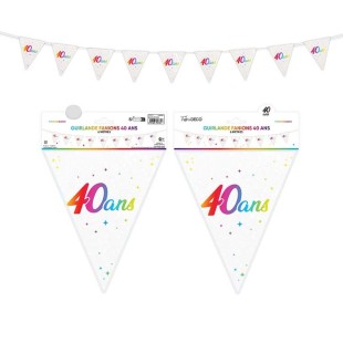 Guirlande fanions anniversaire 40 ans multicolore 6m déco de salle