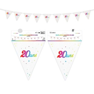 Guirlande fanions anniversaire 20 ans multicolore 6m déco de salle