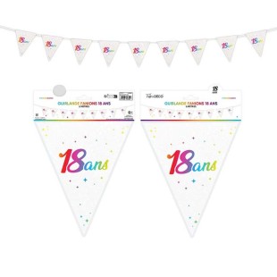 Guirlande fanions anniversaire 18 ans multicolore 6m déco de salle
