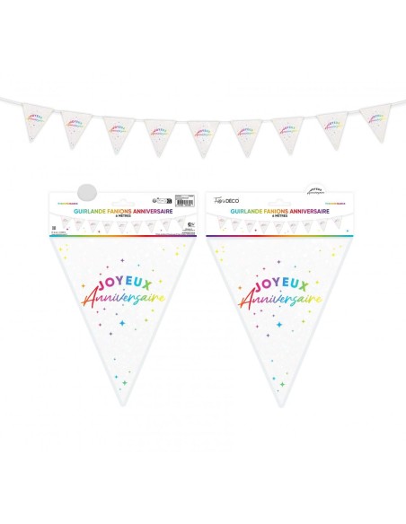 Guirlande fanions Joyeux Anniversaire multicolore 6m déco de salle