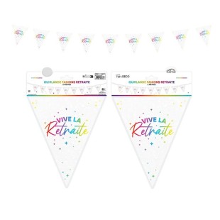 Guirlande fanions Vive la Retraite multicolore 6m déco de salle
