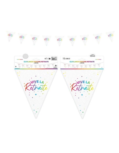 Guirlande fanions Vive la Retraite multicolore 6m déco de salle