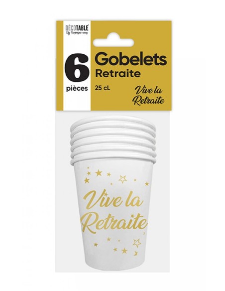 6 gobelets Vive la Retraite doré