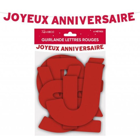 Guirlande lettres couleur Joyeux Anniversaire 4m pour déco de salle