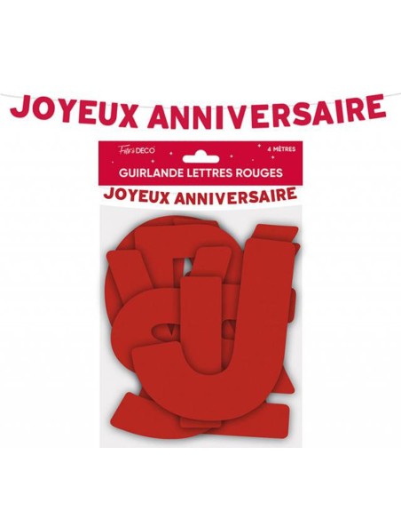 Guirlande lettres couleur Joyeux Anniversaire 4m pour déco de salle