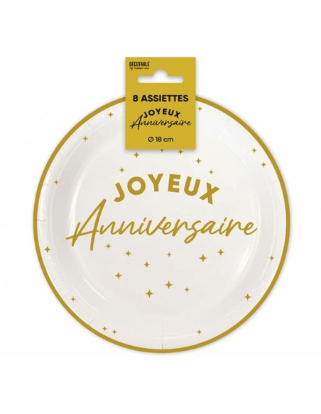 Assiettes Joyeux Anniversaire colorées 18cm pour adultes et enfants