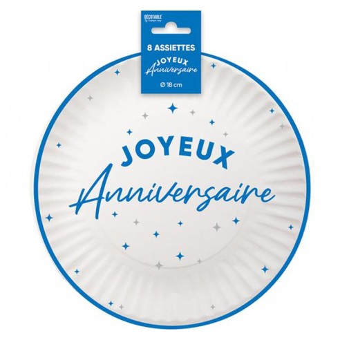 Assiettes Joyeux Anniversaire colorées 18cm pour adultes et enfants