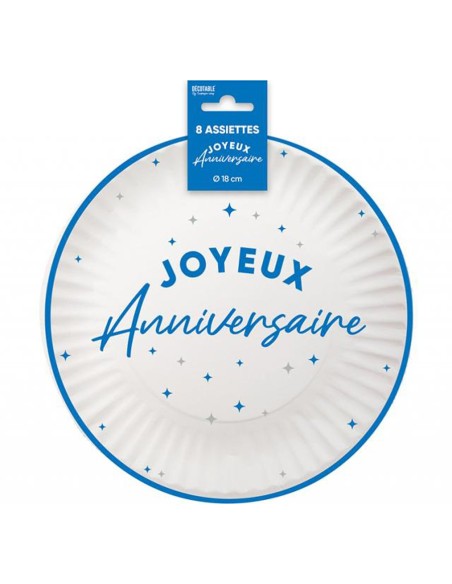 Assiettes Joyeux Anniversaire colorées 18cm pour adultes et enfants