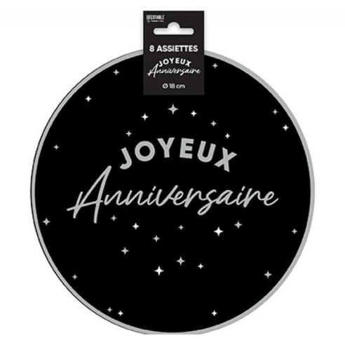 Assiettes Joyeux Anniversaire colorées 18cm pour adultes et enfants