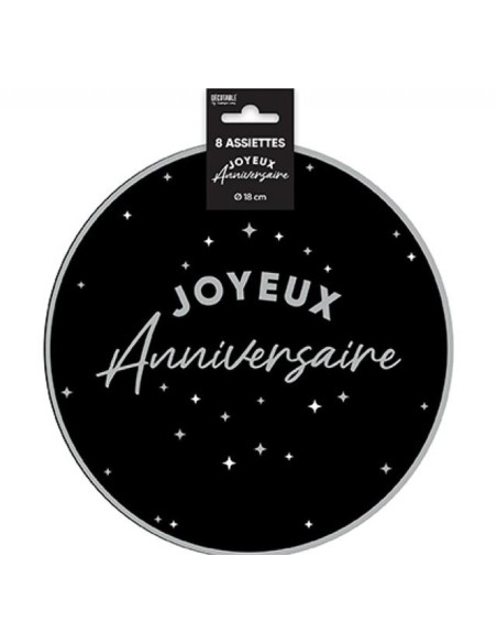 Assiettes Joyeux Anniversaire colorées 18cm pour adultes et enfants
