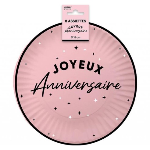 Assiettes Joyeux Anniversaire colorées 18cm pour adultes et enfants