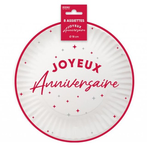 Assiettes Joyeux Anniversaire colorées 18cm pour adultes et enfants