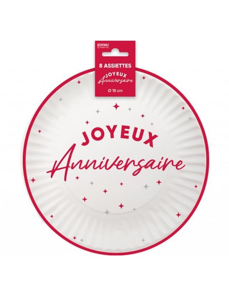 Assiettes Joyeux Anniversaire colorées 18cm pour adultes et enfants