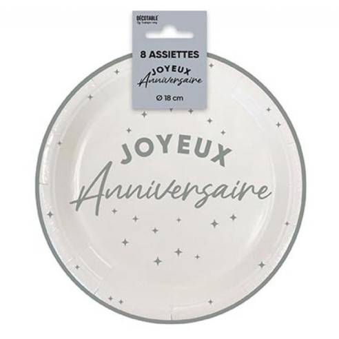 Assiettes Joyeux Anniversaire colorées 18cm pour adultes et enfants