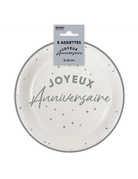 Assiettes Joyeux Anniversaire colorées 18cm pour adultes et enfants