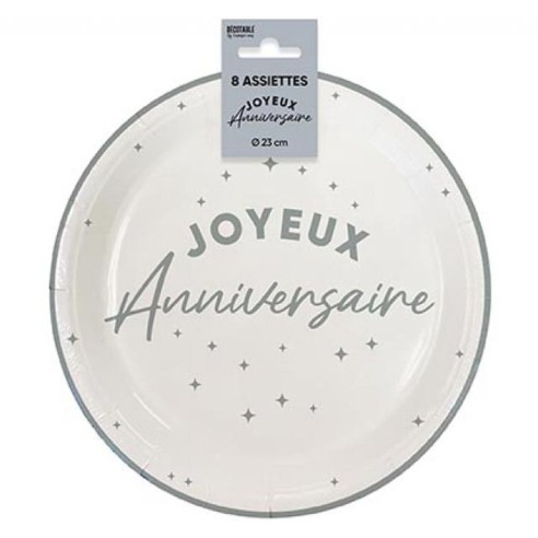 Assiettes Joyeux Anniversaire colorées 23cm pour adultes et enfants