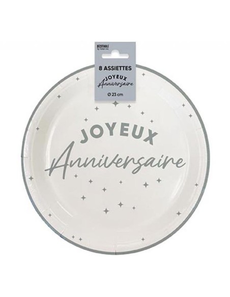 Assiettes Joyeux Anniversaire colorées 23cm pour adultes et enfants