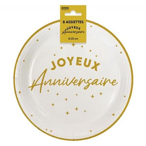 Assiettes Joyeux Anniversaire colorées 23cm pour adultes et enfants
