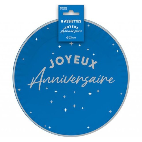 Assiettes Joyeux Anniversaire colorées 23cm pour adultes et enfants
