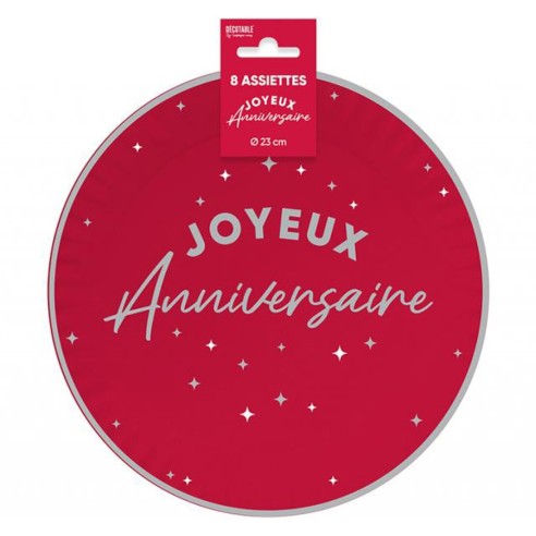 Assiettes Joyeux Anniversaire colorées 23cm pour adultes et enfants