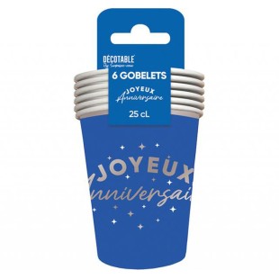 6 gobelets Joyeux Anniversaire colorés 25cl pour adultes et enfants