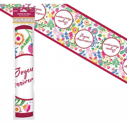 Chemin de table thème floral Joyeux Anniversaire
