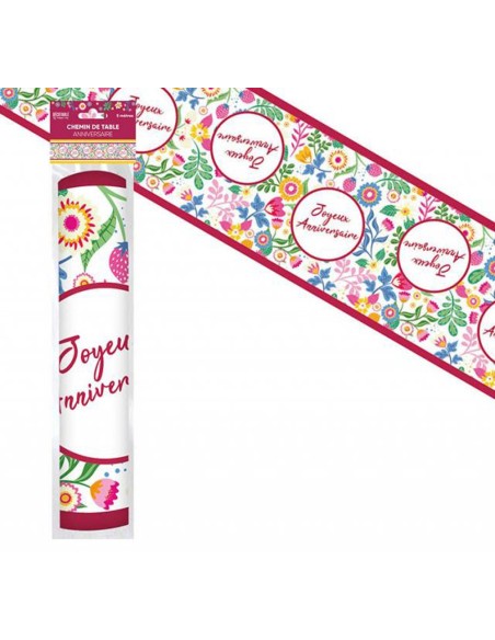Chemin de table thème floral Joyeux Anniversaire