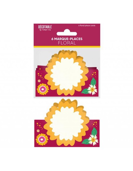 6 marques places thème floral pour déco de table anniversaire