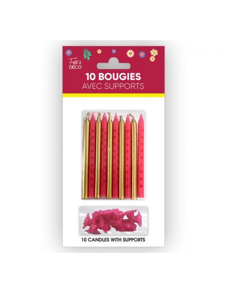 10 bougies thème floral pour déco de gâteau d'anniversaire