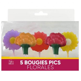 5 bougies pic thème floral pour déco de gâteau d'anniversaire