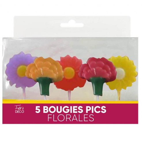 5 bougies pic thème floral pour déco de gâteau d'anniversaire